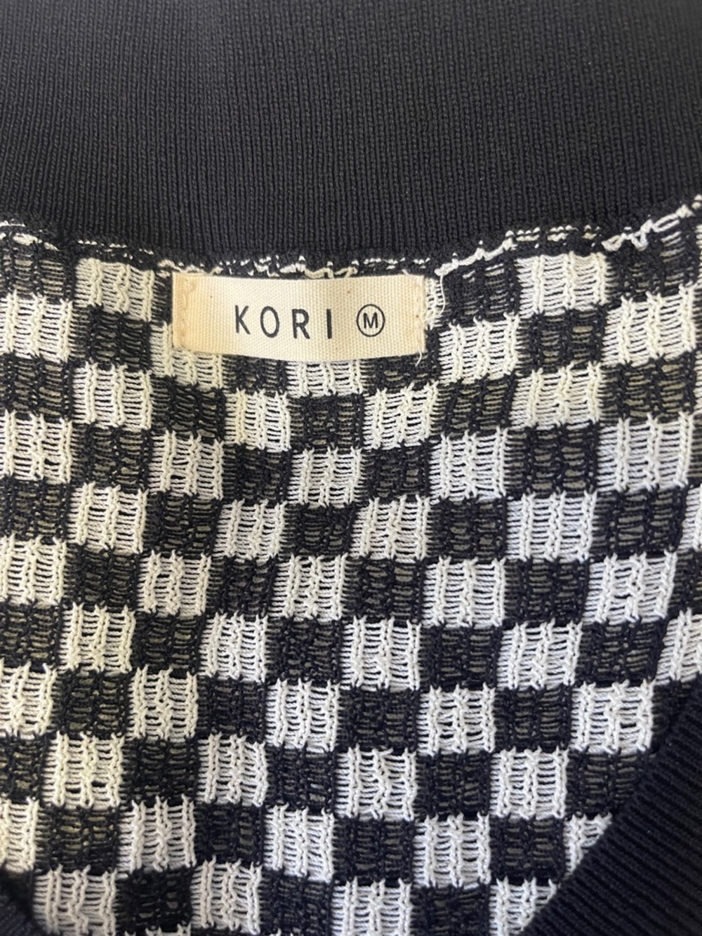 Kori Black & White Checker V-Neck Knit Top - Picture 3 of 3